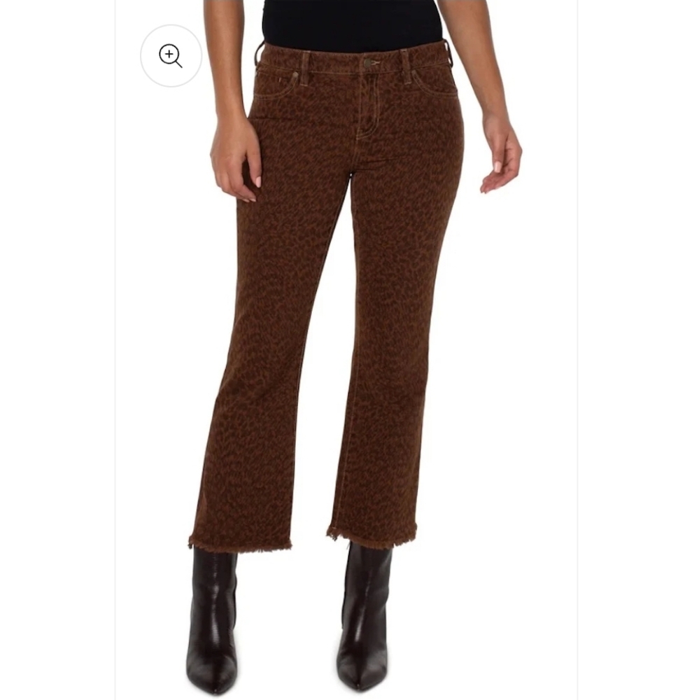 Liverpool Hannah Crop Flare With Frayed Hem Animal Print Size 8 NWT
